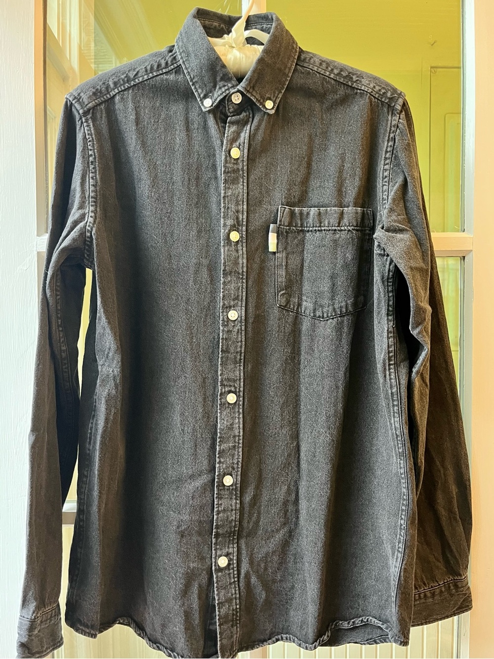 Men's Black Denim Button-Down Shirt with Chest Pocket 100% Cotton